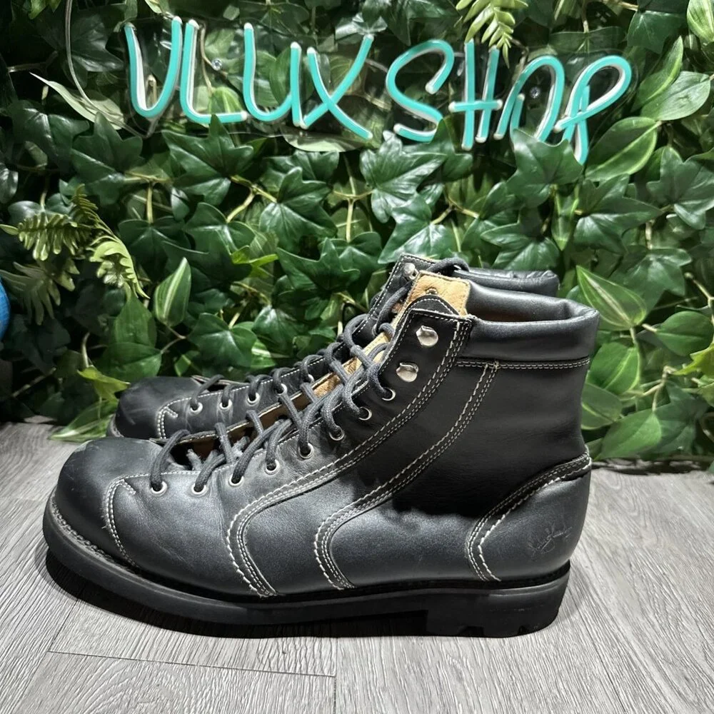 Vintage Mens John Fluevog Boots Black Lace Up Size 14